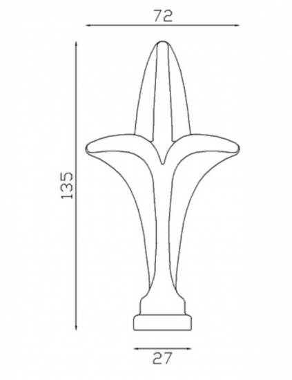 Pointe de lance de 135mm de haut par 72mm de large et avec une base d'un diamètre de 27mm. Style fleur de Lys. En fer forgé, galvanisable. Fournie brute, à peindre ou à vernir. Idéal pour ornementer votre portail ou votre clôture.