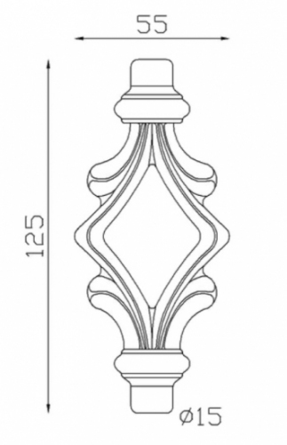 Pointe de lance ajourée en fer forgé. Hauteur 125mm largeur 55mm avec une base en tige d'un diamètre de 15mm qui permet d'être insérée dans un tube creux. Elément décoratif idéal pour votre portail ou clôture, par exemple. Fixation par soudure. Fournie brut, à peindre ou à vernir avec un produit adapté qui protège contre la corrosion, produit galvanisable.