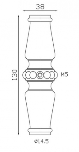 Garniture de barreaux en fonte. Compatible avec des barreaux de diamètre 14mm. Hauteur 130mm largeur 38mm. Cette bague sertie de sphères ornera vos barreaux de grilles de défense, portails, escaliers par exemple. Fixation par vis car taraudage M5 (vis fournie). Fourni brut, à peindre ou à vernir avec un produit adapté pour la protection contre la corrosion. Galvanisable.