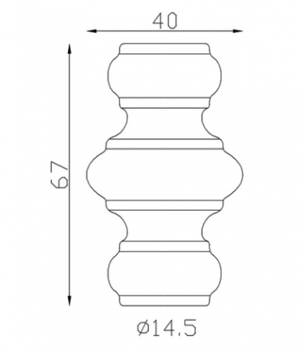 Garniture de barreaux. Compatible avec des barreaux de diamètre 14mm, grâce à son alésage de ø14,5mm. Hauteur 67mm largeur 40mm. Cette bague d'apparence sobre ornera vos barreaux de grilles de défense, portails, escaliers par exemple. Fixation par soudure. Fourni brut, à peindre ou à vernir avec un produit adapté pour la protection contre la corrosion.