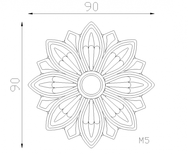 Rosace en fonte zinguée avec détails de fleurs. Diamètre de 90mm. Utilisation pour ornement de votre portail ou portillon. Fixation par vissage avec vis en M5, soit  Ø4,2mm, grâce à son taraudage M6. Fournie brute, à peindre ou à vernir. La fonte est reconnue pour sa solidité, sa durabilité et le zingage augmente la résistance à la corrosion.