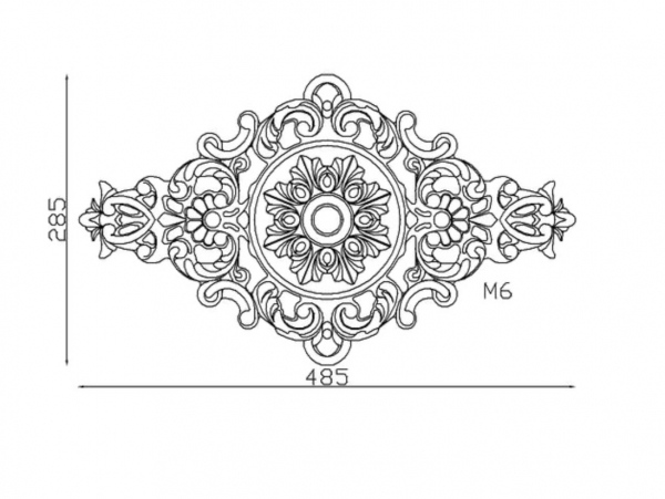 Palmette en fonte avec détail floral. Hauteur 285mm Longueur 485mm. Utilisation pour ornement de votre portail ou portillon, par exemple, souvent en association avec des rosaces. Fixation par vissage avec deux vis en M5, soit  Ø4,2mm (vis non fournies). Fournie brut, à peindre ou à vernir avec des produits adaptés qui permettront sa protection contre la corrosion. La fonte est reconnue pour sa solidité et sa durabilité.