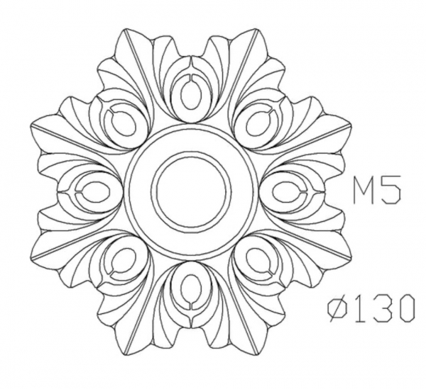 Rosace en fonte zinguée avec motif floral. Diamètre de 130mm. Utilisation pour ornement de votre portail ou portillon, souvent en association avec des palmettes.. Fixation par vissage avec vis en M5, soit  Ø4,2mm, grâce à son taraudage M6. Fournie brute, à peindre ou à vernir avec des produits adaptés. La fonte zinguée est reconnue pour sa solidité, sa durabilité et sa résistance à la corrosion.