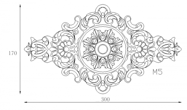 Palmette en fonte avec détails floral. Hauteur 170mm Longueur 300mm. Utilisation pour ornement de votre portail ou portillon, par exemple, souvent en association avec des rosaces. Fixation par vissage avec deux vis en M6, soit  Ø5mm (vis non fournies). Fournie brut, à peindre ou à vernir avec des produits adaptés qui permettront de la protéger de la corrosion. La fonte est reconnue pour sa solidité et sa durabilité.