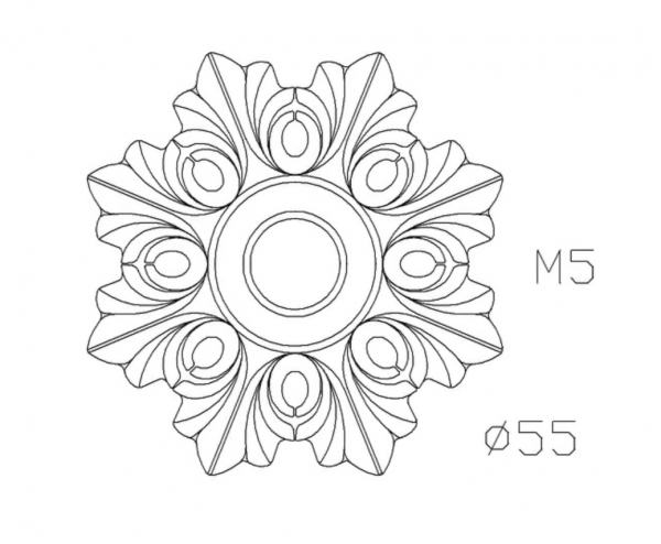 Rosace en fonte avec motif floral. Diamètre de 55mm. Utilisation pour ornement de votre portail ou portillon, par exemple, souvent en association avec des palmettes. Fixation par vissage avec vis en M5, soit  Ø4,2mm, grâce à son taraudage M6 (vis non fournies). Fournie brut, à peindre ou à vernir avec des produits adaptés qui permettront de la protéger de la corrosion. La fonte  est reconnue pour sa solidité et sa durabilité.