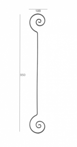 Volute en fer forgé décorative, symétrique. Hauteur de 950mm et largeur de 100mm, section en fer plat de 12x6mm. Les extrémités des volutes sont effilées et rayées, ce qui apporte de l'élégance à la fabrication. Peut-être utilisée en tant que frise dans un garde-corps ou intégrée dans un bandeau de renfort par exemple. Fixation par soudure.Fournie brut, à peindre ou à venir.