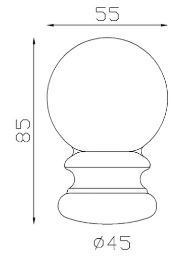 Boule d'ornement sur pommeau estampé. Hauteur 85mm largeur 55mm, base diamètre ø45mm. En fer forgé finition lisse. Fixation par soudure, possibilité de taraudage pour y insérer nos goujons pour l'adapter à du bois (fournitures et outillages). Fournie brut, à vernir ou à peindre avec un produit qui protège de la corrosion. Permet d'ajouter une touche d'élégance à votre projet, escalier ou pergola, par exemple.