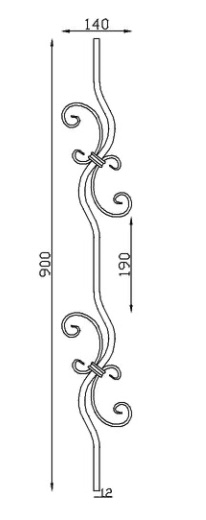 Barreau ondulé avec deux décors, en fer forgé. Hauteur 900mm Largeur 170mm carré lisse plein de 12mm, volutes en fer plat de 12x6mm. Fixation par soudure. Fourni brut, à peindre ou à vernir pour protéger de la corrosion. Au delà de son rôle sécuritaire, il peut être un élément décoratif dans plusieurs réalisations en fer forgé tel que du mobiliers, divers objets décoratifs, des grilles de défense, des rampes d'escaliers, des portails, des kiosques, des gardes corps.