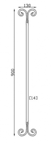 Barreau carré lisse plein avec extrémités recourbées, en fer forgé. Hauteur de 900mm largeur 130mm en carré de 14mm, avec extrémités non ébavurées. Fixation par soudure. Utilisation en intérieur ou en extérieur pour toutes sortes de fabrication en fer forgé comme un garde corps, un portail, une rampe d'escalier, une grille de défense, par exemple... Fourni brut grenaillé, à peindre ou à vernir pour le protéger contre la corrosion. <b>Existe en modèle rampant 07112</b>