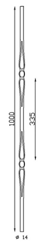 Barreau estampé de deux motifs aplatis, en fer forgé. Hauteur 1000mm rond lisse plein de diamètre 14mm. Fixation par soudure. Fourni brut, à peindre ou à vernir pour protéger de la corrosion. Au delà de son rôle sécuritaire, il peut être un élément décoratif dans plusieurs réalisations en fer forgé tel que du mobiliers, divers objets décoratifs, des grilles de défense, des rampes d'escaliers, des portails, des kiosques, des gardes corps.