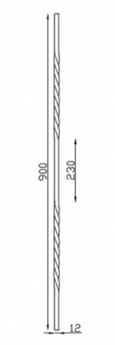 Barreau double torsade, en fer forgé. Hauteur 900mm carré lisse de 12x12mm, hauteur de la torsade 200mm hauteur entre 2 torsades 240mm. Fixation par soudure. Fourni brut, à peindre ou à vernir pour protéger de la corrosion. Au delà de son rôle sécuritaire, il peut être un élément décoratif dans plusieurs réalisations en fer forgé tel que du mobiliers, divers objets décoratifs, des grilles de défense, des rampes d'escaliers, des kiosques, des gardes corps.