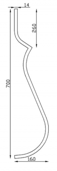 Barreau en fer forgé semi cintré en carré de 14mm, en fer forgé. Hauteur 700mm Galbe de 160mm, hauteur avant cintre 260mm. Fixation par soudure. Il trouvera son utilité dans la fabrication d'un garde corps de terrasse ou de balcon ou même une clôture en apportant de la sécurité. Fourni brut, à peindre ou à vernir. Le détail du galbe apportera de l'élégance à votre fabrication.