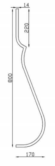 Barreau en fer forgé semi cintré en carré de 14mm, en fer forgé. Hauteur 800mm Galbe de 170mm, hauteur avant cintre 220mm. Fixation par soudure. Il trouvera son utilité dans la fabrication d'un garde corps de terrasse ou de balcon ou même une clôture en apportant de la sécurité. Fourni brut, à peindre ou à vernir. Le détail du galbe apportera de l'élégance à votre fabrication.