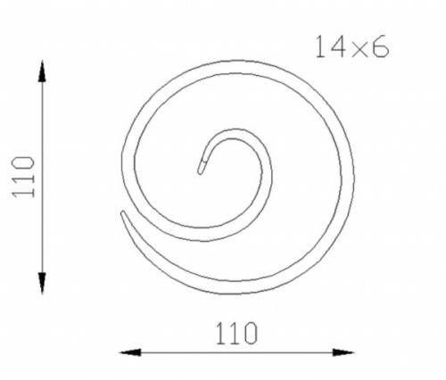 Cercle escargot décoratif, en fer forgé. Diamètre 110mm profilé en fer plat de 14x6mm. Fixation par soudure. Permet de décorer avec un style art moderne votre fabrication en fer forgé, portail, clôture, pergola, mais également permet de renforcer la sécurité, en diminuant le vide entre barreau, ou d'augmenter le soutien. Fourni brut, à peindre ou à vernir pour protéger contre la corrosion.