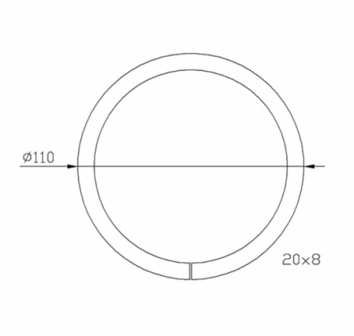 Cercle décoratif, en fer forgé. Diamètre 110mm profilé en fer plat de 20x8mm. Fixation par soudure. Permet de décorer avec un style art moderne votre fabrication en fer forgé, portail, clôture, pergola, mais également permet de renforcer la sécurité, en diminuant le vide entre barreau, ou d'augmenter le soutien. Fourni brut, à peindre ou à vernir pour protéger contre la corrosion.