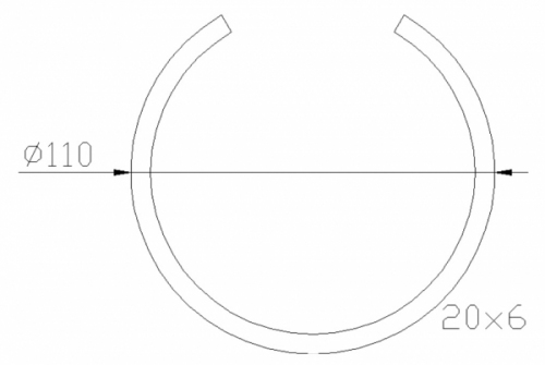 Cercle ouvert décoratif, en fer forgé. Diamètre 110mm profilé en fer plat de 20x6mm. Fixation par soudure. Permet de décorer avec un style art moderne votre fabrication en fer forgé, portail, clôture, pergola, mais également permet de renforcer la sécurité, en diminuant le vide entre barreau, ou d'augmenter le soutien. Fourni brut, à peindre ou à vernir pour protéger contre la corrosion.