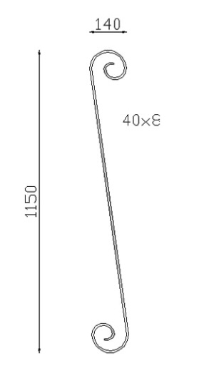 Grande volute en S finition queue de carpe. Hauteur 1150mm largeur 140mm en fer plat de 40x8mm. Fixation par soudure. Permet de décorer votre fabrication en fer forgé, portail, clôture, pergola, mais également permet de renforcer la sécurité, en diminuant le vide entre barreau, ou d'augmenter le soutien. Fourni brut, à peindre ou à vernir pour protéger contre la corrosion.