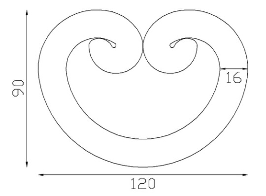 Volute en C fermé finition noyau, en fer forgé. Hauteur 120mm Largeur 90mm section en carré de largeur 16mm. Fixation par soudure. Permet de décorer votre fabrication en fer forgé, portail, clôture, pergola, mais également permet de renforcer la sécurité, en diminuant le vide entre barreau, ou d'augmenter le soutien. Fourni brut, à peindre ou à vernir pour protéger contre la corrosion. Peut être présentée à l'horizontal ou à la vertical.