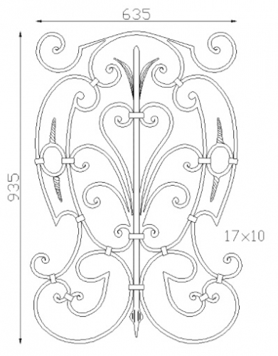 Panneau droit décoratif composé de volutes, de rond et d'un tube central, en fer forgé lisse grenaillé. Hauteur 935mm et Largeur 635mm avec profilé en fer plat lisse de 16x10mm. Ce panneau décoratif rampant, son utilisation est multiple: balcon, terrasse, balustrade... Fixation par soudure. Fourni brute, à peindre ou à vernir pour le protéger de la corrosion. Utilisation intérieure ou extérieure. Existe en version rampant, référence 15200.