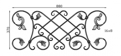 Panneau décoratif composé de nombreuses volutes en C aux finitions feuilles, en fer forgé lisse grenaillé. Hauteur 370mm et Largeur 880mm avec profilé en fer plat lisse de 16x8mm. Ce panneau décoratif peut être présenté à l'horizontale, son utilisation est multiple: balcon, terrasse, fenêtre, balustrade... Fixation par soudure. Fourni brute, à peindre ou à vernir pour le protéger de la corrosion. Utilisation intérieure ou extérieure.