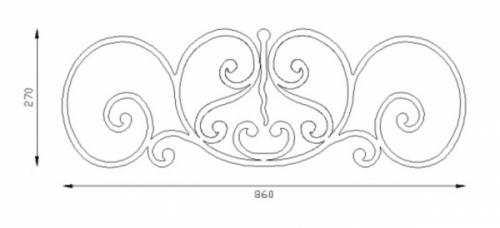 Panneau décoratif composé de volutes grenaillées avec finition à noyau. Hauteur 860mm et Largeur 270mm avec profilé en carré grenaillé de 12x12mm. Ce panneau décoratif peut être présenté à l'horizontale ou à la verticale, son utilisation est multiple: balcon, terrasse, fenêtre, balustrade... Fixation par soudure. Fourni brute, à peindre ou à vernir pour le protéger de la corrosion. Utilisation intérieure ou extérieure.