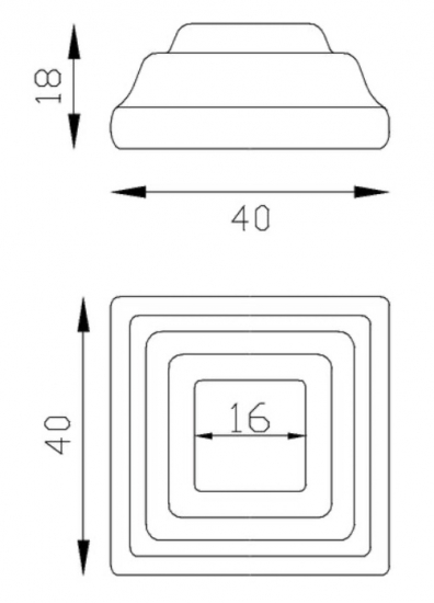 Cache scellement pour barreau carré de largeur 16mm, en fer forgé. Largeur de la base 40mm Longueur de la base 40mm Hauteur 18mm. Fixation par soudure. Cet habillage de la base du barreau permet de cacher les soudures ou le scellement, il apportera un raffinement à votre fabrication par ce détail de finition. Cache scellement estampé formant trois marches. Livré brut, prêt à peindre ou à vernir. D'autres dimensions existent.