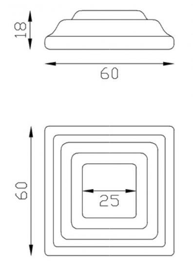 Cache scellement pour barreau carré de largeur 25mm, en fer forgé. Largeur de la base 60mm Longueur de la base 60mm Hauteur 18mm. Fixation par soudure. Cet habillage de la base du barreau permet de cacher les soudures ou le scellement, il apportera un raffinement à votre fabrication par ce détail de finition. Cache scellement estampé formant trois marches. Livré brut, prêt à peindre ou à vernir. D'autres dimensions existent.