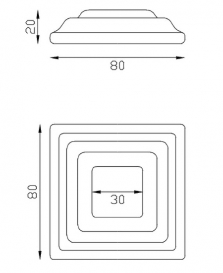 Cache scellement pour barreau carré de largeur 30mm, en fer forgé. Largeur de la base 80mm Longueur de la base 80mm Hauteur 20mm. Fixation par soudure. Cet habillage de la base du barreau permet de cacher les soudures ou le scellement, il apportera un raffinement à votre fabrication par ce détail de finition. Cache scellement estampé formant trois marches. Livré brut, prêt à peindre ou à vernir. D'autres dimensions existent.