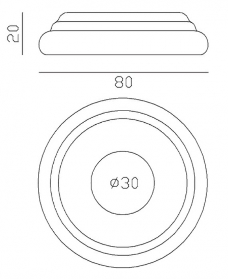 Cache scellement pour barreau d'un diamètre de 30mm, en fer forgé. Diamètre de la base 80mm Hauteur 20mm. Fixation par soudure. Cet habillage de la base du barreau permet de cacher les soudures ou le scellement, il apportera un raffinement à votre fabrication par ce détail de finition. Cache scellement estampé formant trois marches. Livré brut, prêt à peindre ou à vernir. D'autres dimensions existent.