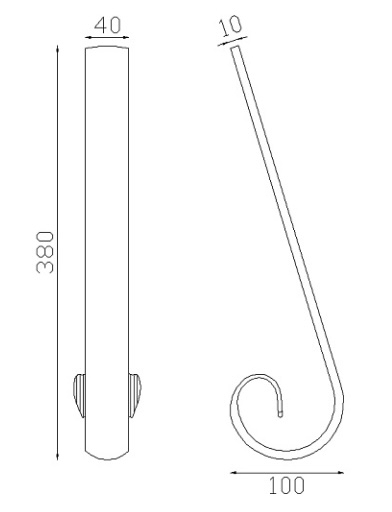 Départ ou arrivée de main courante pleine lisse bombée extrémité en queue de carpe, en fer forgé. Hauteur 100mm Longueur380mm largeur 40mm et épaisseur 10mm. Element de finition idéal pour votre rampe d'escalier ou votre garde corps, par exemple, avec une utilisation aussi bien en intérieur qu'en extérieur. Fixation pour soudure. Fournie brut, à peindre ou à vernir avec un produit adapté contre la corrosion. Compatible avec la main courante de référence 18022.