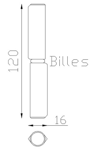 Paumelle type gond acier avec bague en laiton. Hauteur 120mm Diamètre globale 16mm Diamètre de la tige 8mm. Fixation par soudure 