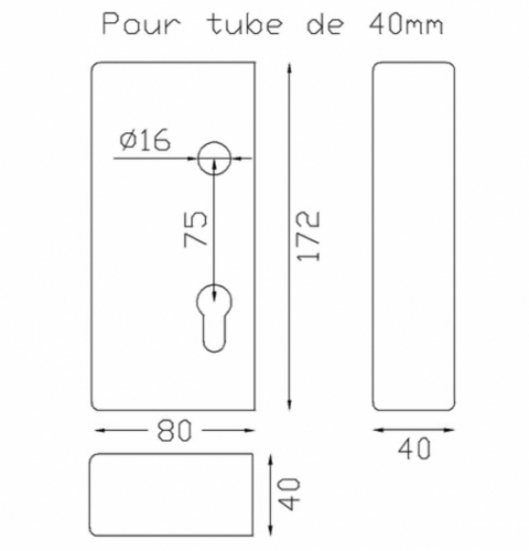 Boitier pour serrure de portail coulissant avec tubes de 40x40. Correspond à la serrure référence 19271