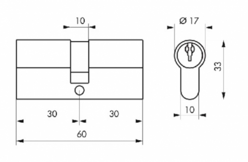 Cylindre Européen symétrique 30X30. Fourni seul avec son jeu de clefs