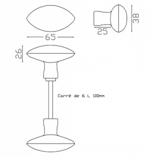 Bouton double aluminium ovale. Jeu de béquilles livrée avec une tige carré de 6x6mm. Finition epoxy noir