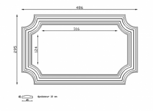 Cadre décoratif mouluré en aluminium. Longueur 486mm Hauteur 295mm, avec profilé en plat de 45mm par 10mm. Utilisation pour ornement de votre soubassement de portail, par exemple. Fixation par soudure ou vissage avec taraudage à faire par vos soins. Fourni brute, à peindre ou à vernir. L'aluminium est reconnu pour sa légèreté et son absence de rouille.