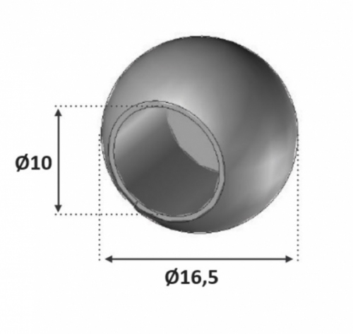 Boule de finition pour tube rond de diamètre 10mm. Diamètre extérieur 16,5mm diamètre intérieur 10mm. En inox 304. À insérer autour du tube et à coller (colle non fournie). Permet d'être utilisé en intérieur comme en extérieur et même en bord de mer. Existe en version inox 316 (ref 3030616).