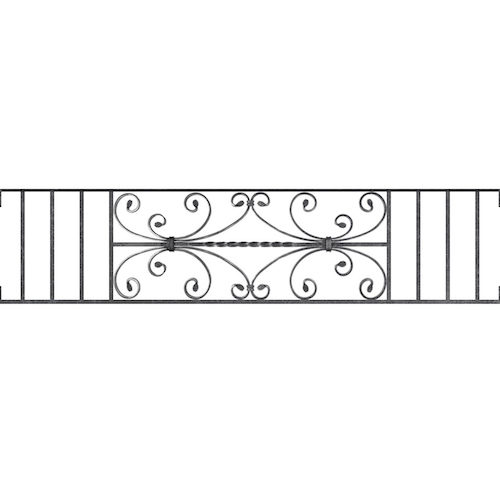 Appui de fenêtre type AF003 à visser dans votre tableau de fenêtre. Longueur finie de 1390mm et Hauteur finie de 320mm. Convient pour les tableaux de fenêtre de 1390mm. Main courante laminée de 1390mm de long en fer forgé sur le dessus. Motif au centre de 760mm de long par 300mm de haut. Le reste de la structure est en acier carré plein de 12mm de section.