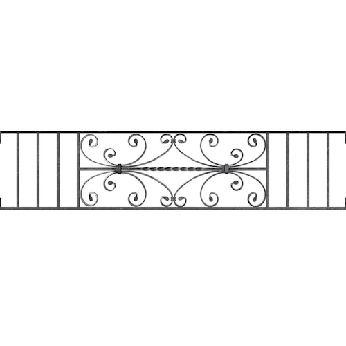 Appui de fenêtre type AF003 à visser dans votre tableau de fenêtre. Longueur finie de 1410mm et Hauteur finie de 320mm. Convient pour les tableaux de fenêtre de 1410mm. Main courante laminée de 1410mm de long en fer forgé sur le dessus. Motif au centre de 760mm de long par 300mm de haut. Le reste de la structure est en acier carré plein de 12mm de section.