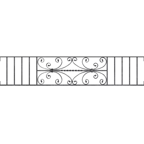 Appui de fenêtre type AF003 à visser dans votre tableau de fenêtre. Longueur finie de 1580mm et Hauteur finie de 320mm. Convient pour les tableaux de fenêtre de 1580mm. Main courante laminée de 1580mm de long en fer forgé sur le dessus. Motif au centre de 760mm de long par 300mm de haut. Le reste de la structure est en acier carré plein de 12mm de section.