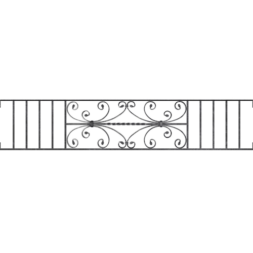 Appui de fenêtre type AF003 à visser dans votre tableau de fenêtre. Longueur finie de 1600mm et Hauteur finie de 320mm. Convient pour les tableaux de fenêtre de 1600mm. Main courante laminée de 1600mm de long en fer forgé sur le dessus. Motif au centre de 760mm de long par 300mm de haut. Le reste de la structure est en acier carré plein de 12mm de section.