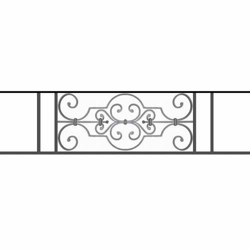 Appui de fenêtre type AF004 à sceller dans votre tableau de fenêtre. Longueur finie de 1240mm et Hauteur finie de 314mm. Convient pour les tableaux de fenêtre de 1140mm. 50mm de scellement sont prévue de chaque côté. Main courante laminée de 1140mm de long en fer forgé sur le dessus. Motif au centre de 670mm de long par 290mm de haut. Le reste de la structure est en tube acier carré de 16mm de section.