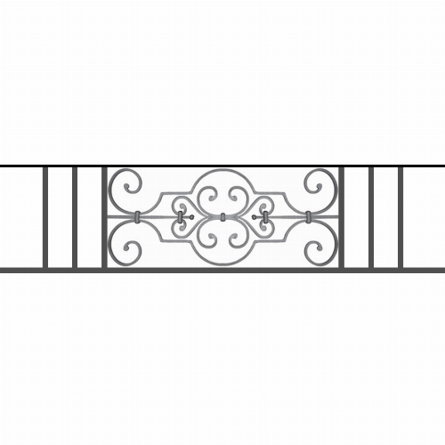 Appui de fenêtre type AF004 à sceller dans votre tableau de fenêtre. Longueur finie de 1290mm et Hauteur finie de 314mm. Convient pour les tableaux de fenêtre de 1190mm. 50mm de scellement sont prévue de chaque côté. Main courante laminée de 1190mm de long en fer forgé sur le dessus. Motif au centre de 670mm de long par 290mm de haut. Le reste de la structure est en tube acier carré de 16mm de section.