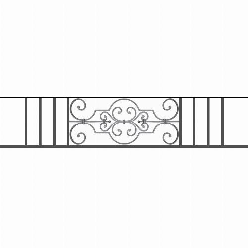 Appui de fenêtre type AF004 à sceller dans votre tableau de fenêtre. Longueur finie de 1520mm et Hauteur finie de 314mm. Convient pour les tableaux de fenêtre de 1420mm. 50mm de scellement sont prévue de chaque côté. Main courante laminée de 1420mm de long en fer forgé sur le dessus. Motif au centre de 670mm de long par 290mm de haut. Le reste de la structure est en tube acier carré de 16mm de section.