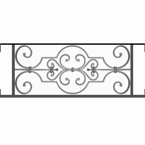 Appui de fenêtre type AF004 à visser dans votre tableau de fenêtre. Longueur finie de 840mm et Hauteur finie de 314mm. Convient pour les tableaux de fenêtre de 840mm. Main courante laminée de 840mm de long en fer forgé sur le dessus. Motif au centre de 670mm de long par 290mm de haut. Le reste de la structure est en tube acier carré de 16mm de section.