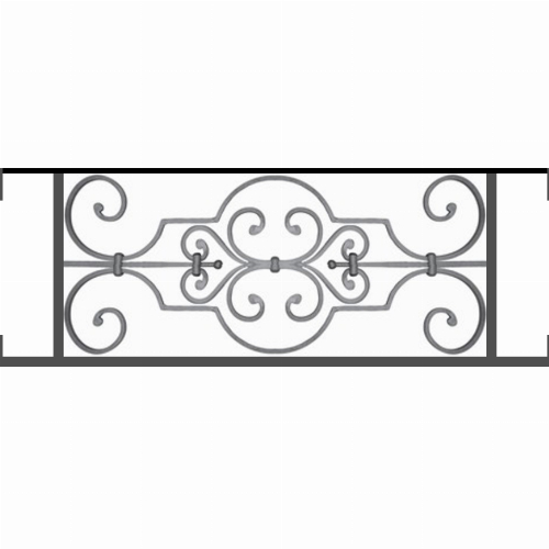 Appui de fenêtre type AF004 à visser dans votre tableau de fenêtre. Longueur finie de 870mm et Hauteur finie de 314mm. Convient pour les tableaux de fenêtre de 870mm. Main courante laminée de 870mm de long en fer forgé sur le dessus. Motif au centre de 670mm de long par 290mm de haut. Le reste de la structure est en tube acier carré de 16mm de section.