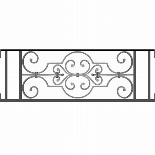 Appui de fenêtre type AF004 à visser dans votre tableau de fenêtre. Longueur finie de 930mm et Hauteur finie de 314mm. Convient pour les tableaux de fenêtre de 930mm. Main courante laminée de 930mm de long en fer forgé sur le dessus. Motif au centre de 670mm de long par 290mm de haut. Le reste de la structure est en tube acier carré de 16mm de section.