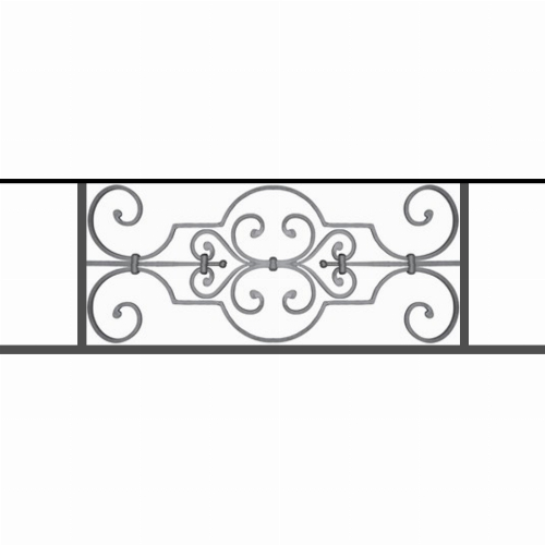 Appui de fenêtre type AF004 à sceller dans votre tableau de fenêtre. Longueur finie de 980mm et Hauteur finie de 314mm. Convient pour les tableaux de fenêtre de 880mm. 50mm de scellement sont prévue de chaque côté. Main courante laminée de 880mm de long en fer forgé sur le dessus. Motif au centre de 670mm de long par 290mm de haut. Le reste de la structure est en tube acier carré de 16mm de section.