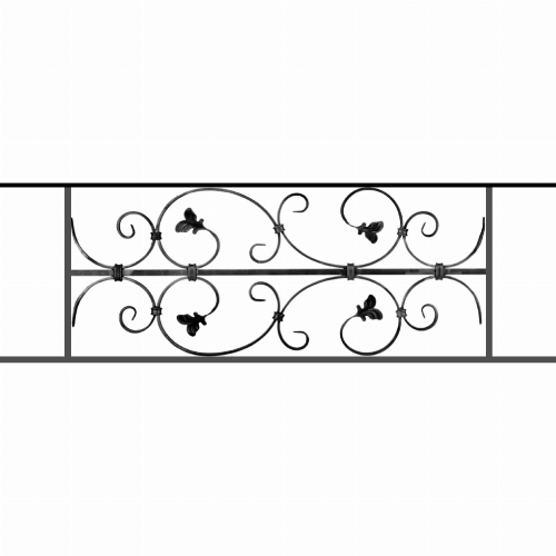 Appui de fenêtre type AF005 à sceller dans votre tableau de fenêtre. Longueur finie de 1020mm et Hauteur finie de 310mm. Convient pour les tableaux de fenêtre de 920mm. 50mm de scellement sont prévue de chaque côté. Main courante laminée de 920mm de long en fer forgé sur le dessus. Motif au centre de 760mm de long par 290mm de haut. Le reste de la structure est en acier carré plein de 12mm de section.