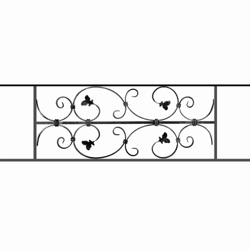 Appui de fenêtre type AF005 à sceller dans votre tableau de fenêtre. Longueur finie de 1070mm et Hauteur finie de 310mm. Convient pour les tableaux de fenêtre de 970mm. 50mm de scellement sont prévue de chaque côté. Main courante laminée de 970mm de long en fer forgé sur le dessus. Motif au centre de 760mm de long par 290mm de haut. Le reste de la structure est en acier carré plein de 12mm de section.