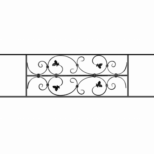 Appui de fenêtre type AF005 à sceller dans votre tableau de fenêtre. Longueur finie de 1170mm et Hauteur finie de 310mm. Convient pour les tableaux de fenêtre de 1070mm. 50mm de scellement sont prévue de chaque côté. Main courante laminée de 1070mm de long en fer forgé sur le dessus. Motif au centre de 760mm de long par 290mm de haut. Le reste de la structure est en acier carré plein de 12mm de section.